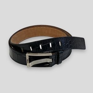 Furla Black Croc Embossed Belt with Silver Tone Buckle